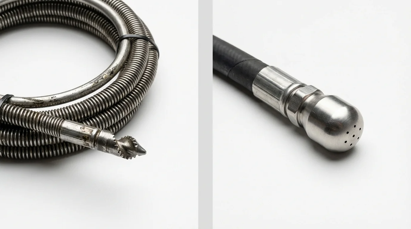 Drain snake cable and hydro jetting nozzle used for drain cleaning in Faulkton, SD