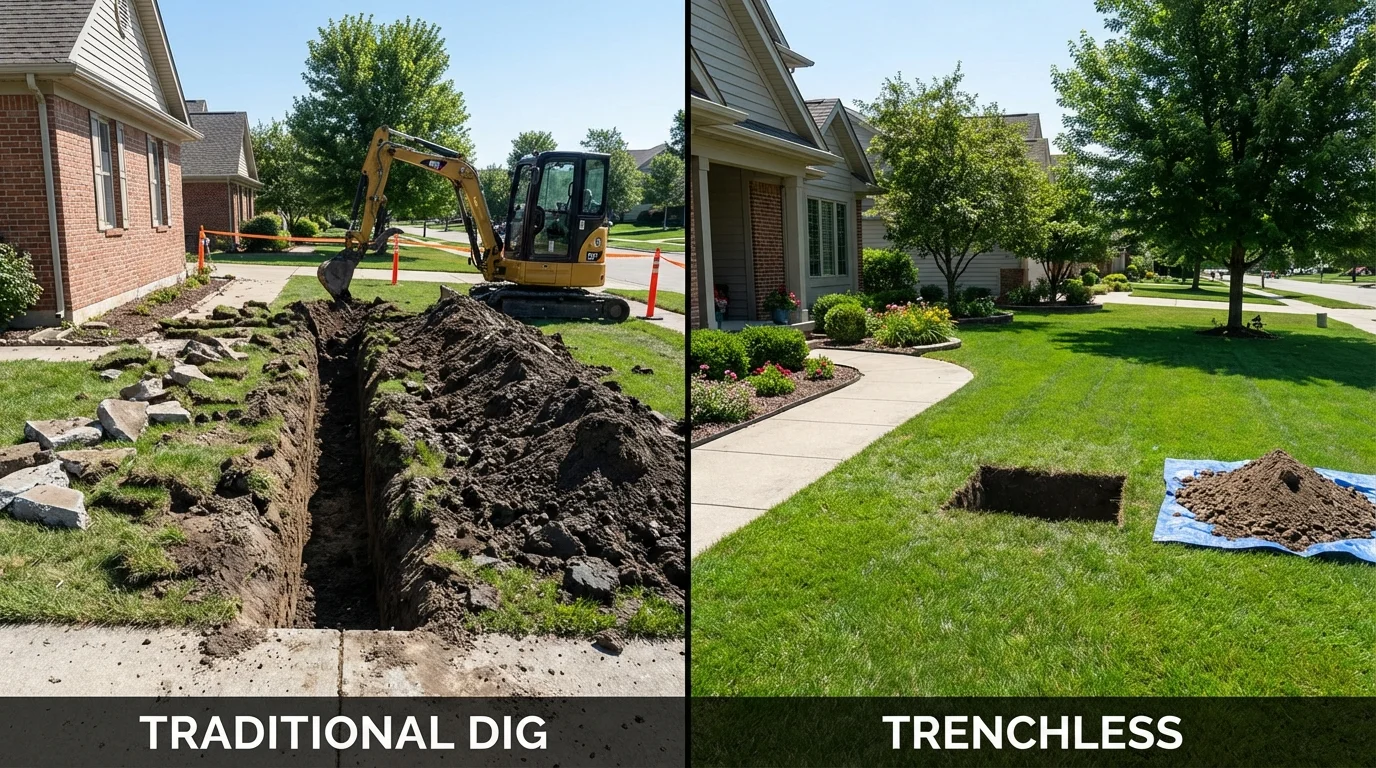 Trenchless sewer repair with minimal yard damage versus traditional excavation in Faulkton, SD